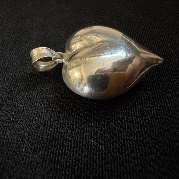 Silver Large Puffy Heart Pendant Heart Charm - Picture 10 of 13